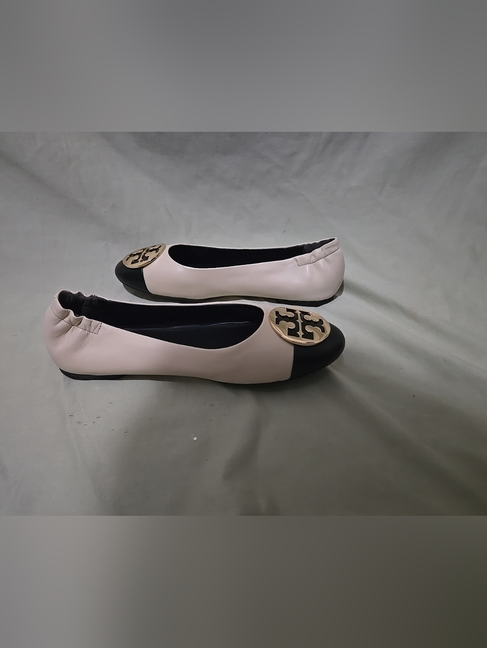 Tory Burch Claire Cap Toe Nappa Leather Ballet Flats Size 8 & 9 Black & Cream